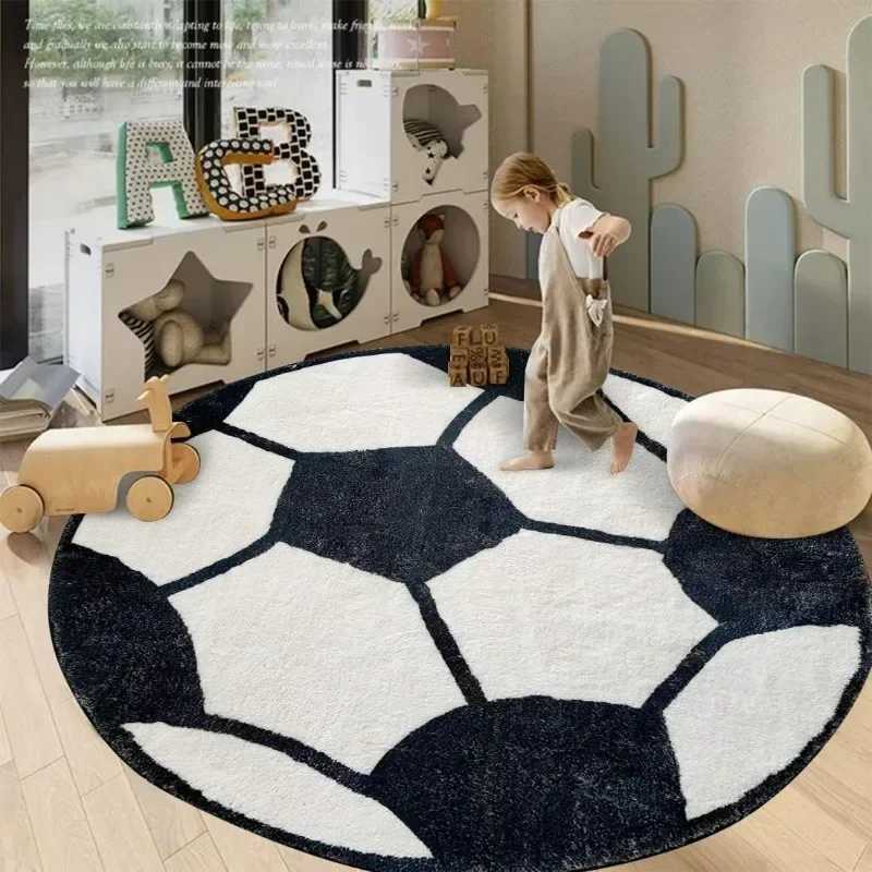 Soccer Rug Soft and Comfy Sports Themed Round Area Rugs Bedroom Living Room Carpet Soccer Themed Room for Kids BedroomXJ241101