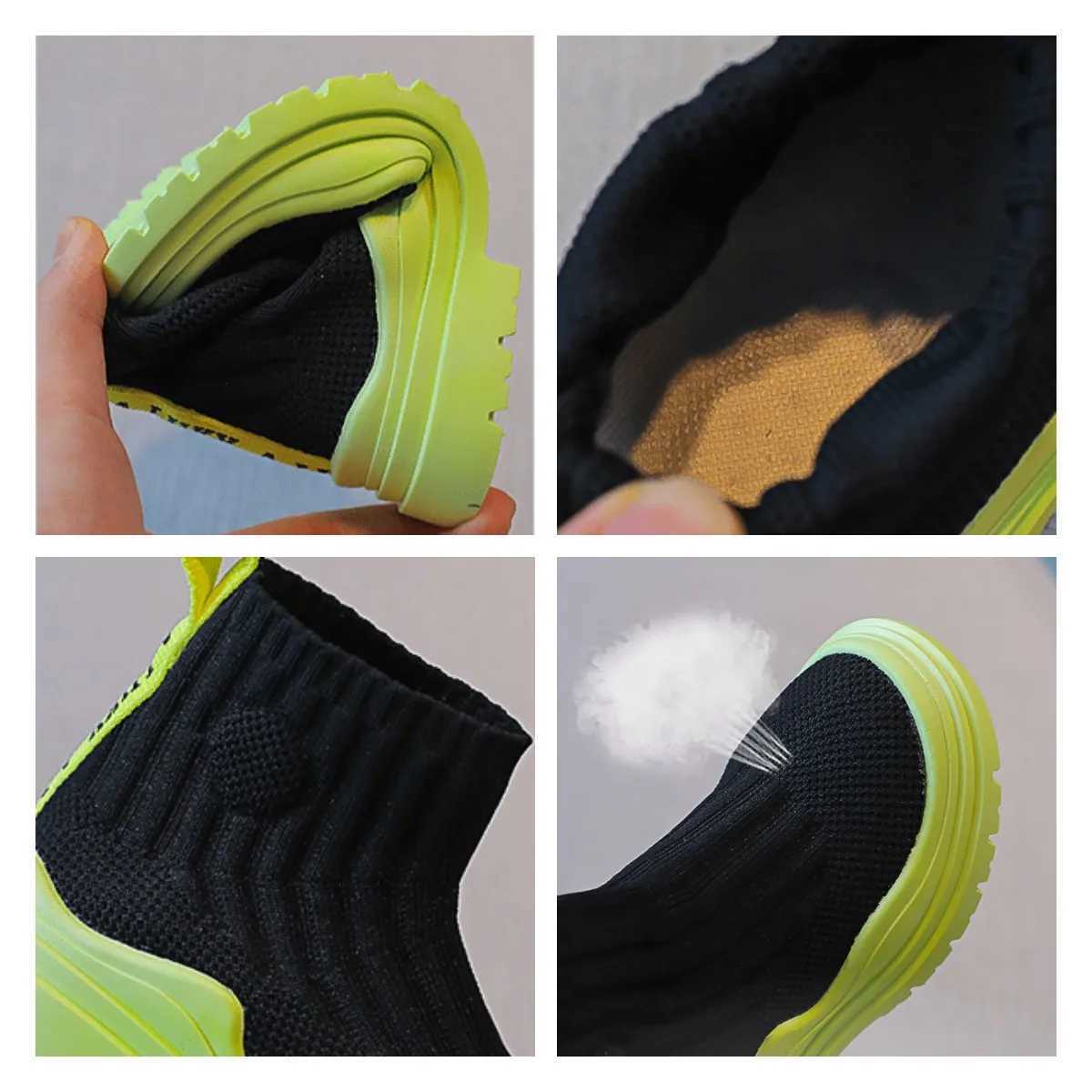 High top knitted socks and shoes suitable for boys girls children breathable rubber boots childrens platforms and casual ankle boots M241102