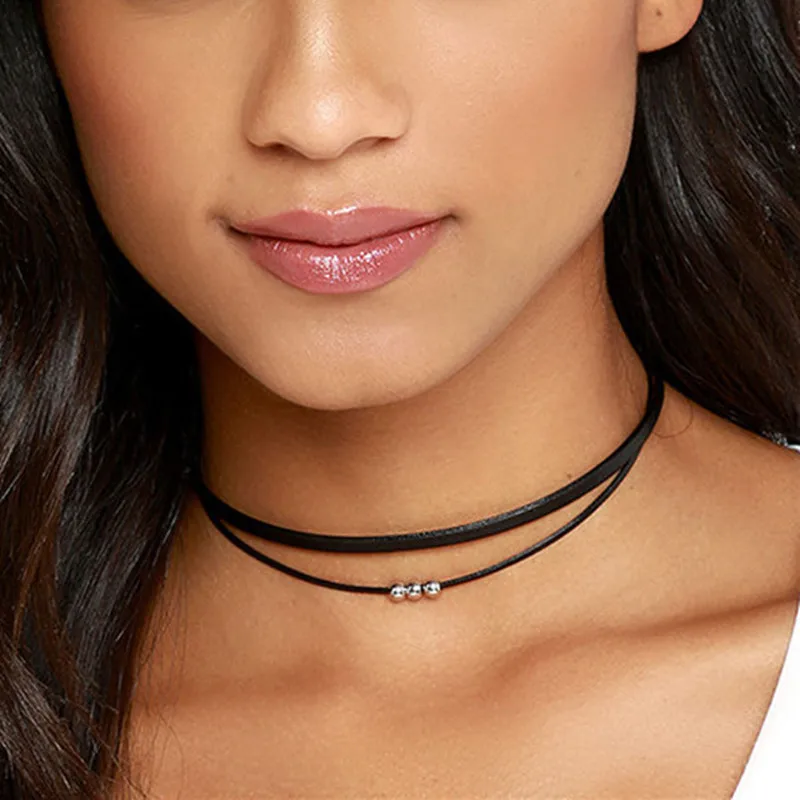 Classic Gothic Tattoo Black Leather Choker Necklace For Women Beads Pendant 2025 Charm new Necklaces Boho Jewelry Christmas Gift X0159