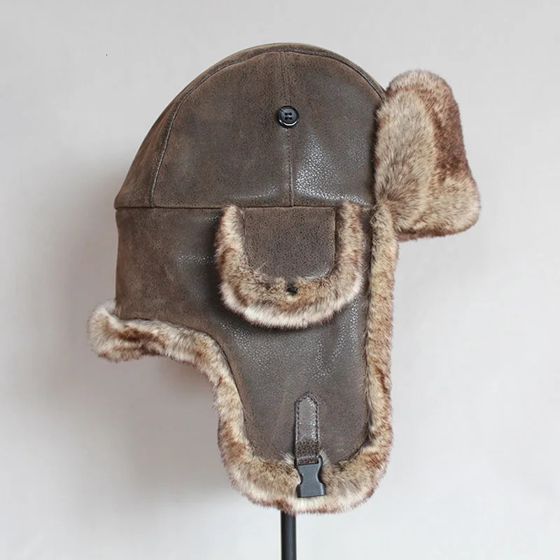 Bomber hat for winter men warm Russian Ushanka hat Pu leather trap hat with ear flaps female earmuffs 241031