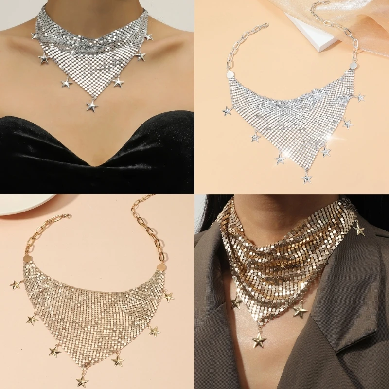 Vintage Scarf Necklace Bling Collar Neckerchief Women Jewelry Lustrous Choker Necklace Female new Party 2025 Sequin Necklace