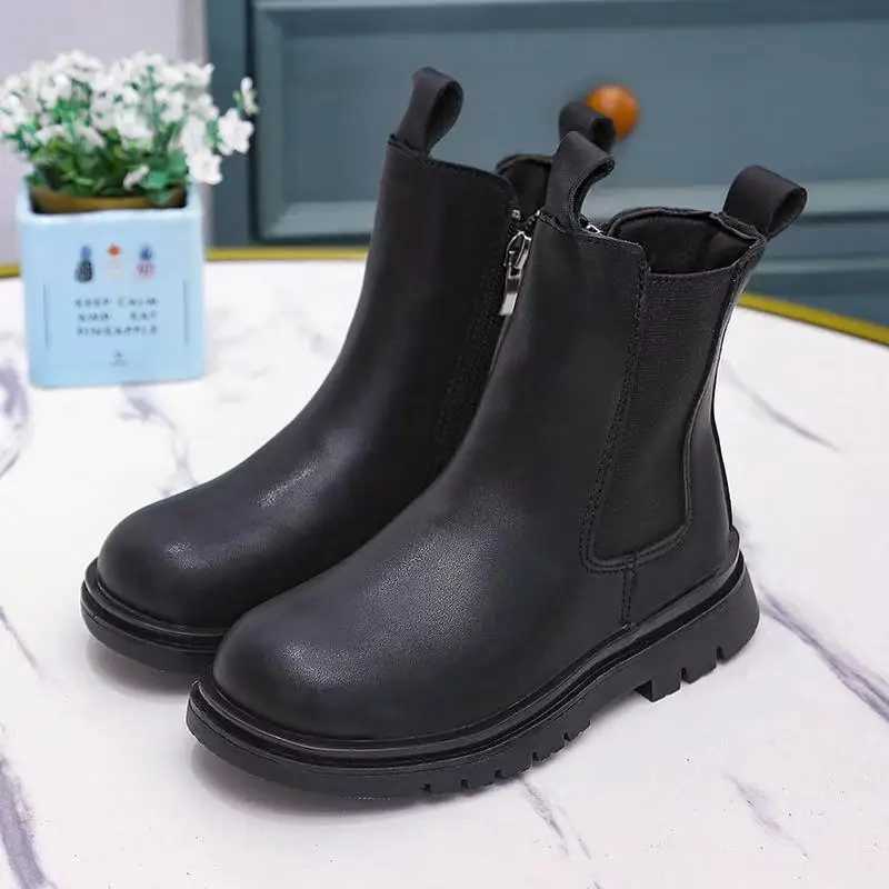Autumn Childrens Chelsea Boots Childrens Shoes Fashion Top Girls and Boys Waterproof Platform Childrens Leather Warm Winter Boots M241102