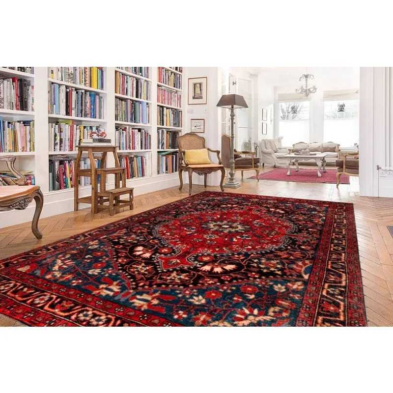 Oriental Medallion Red Area Rug Rustic Mid Century Modern Small Red Dark Blue Carpet Rugs for Living Room Bedroom Dining RoomXJ241101