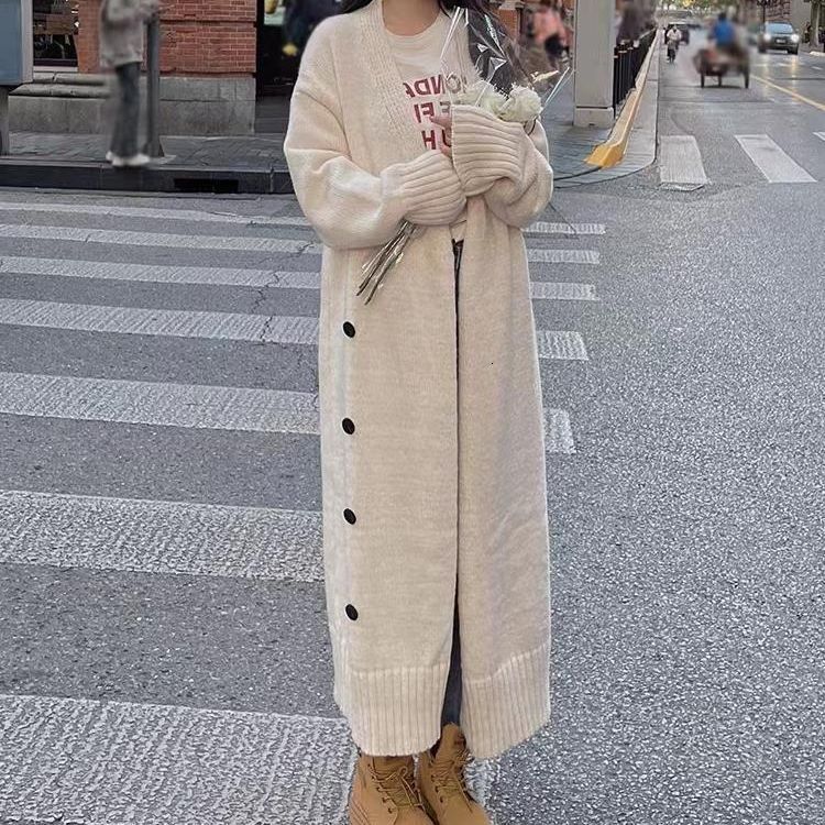 Dongdaemun Lazy Style Loose Long Sweater Jacket Autumn And Winter Korean Version Gentle Floral Knit Cardigan For Women F1102#38