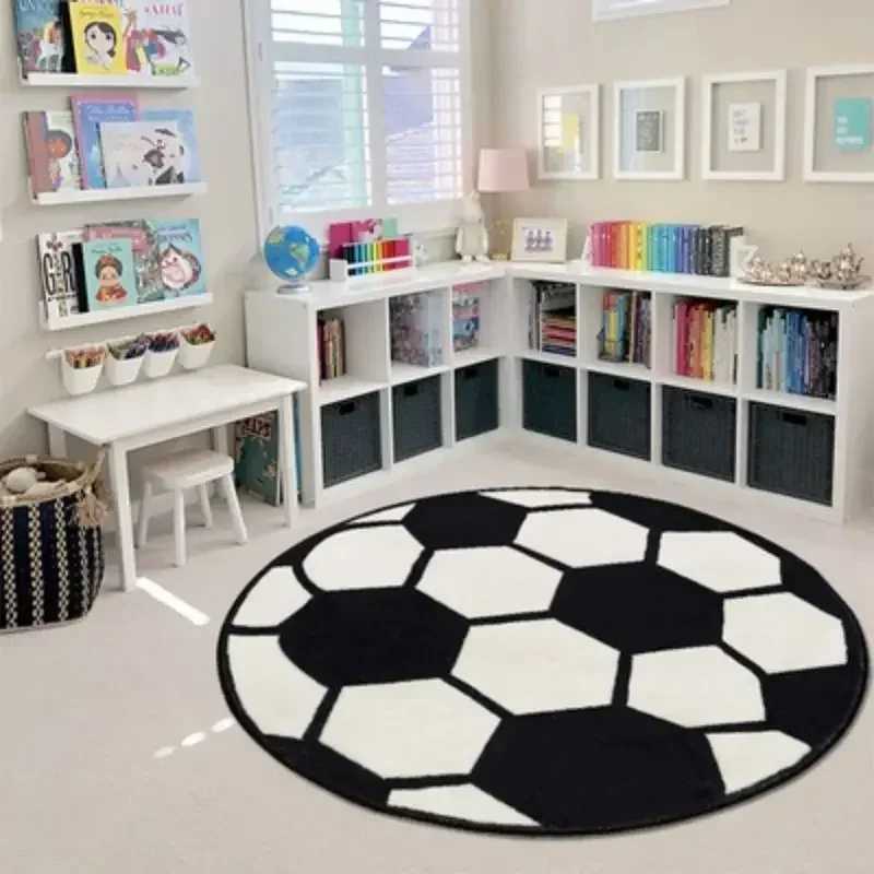 Soccer Rug Soft and Comfy Sports Themed Round Area Rugs Bedroom Living Room Carpet Soccer Themed Room for Kids BedroomXJ241101