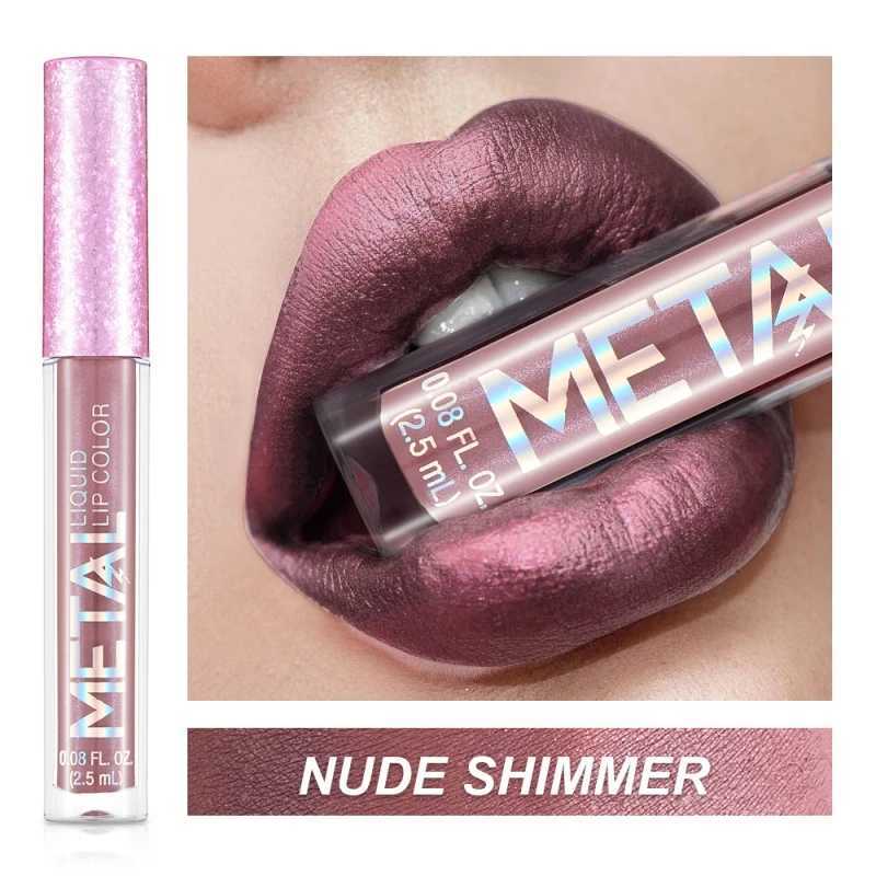12 color metallic matte liquid lipstick waterproof shimmer metallic durable stick less lip gloss female makeup W241101