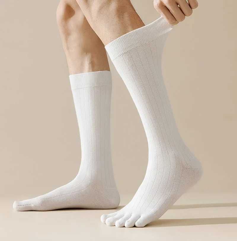 Fashion Knee High Five Finger For Men Solid Color Striped Calf Spring Summer Sweat absorption Split Toe 5 Toes LX241102