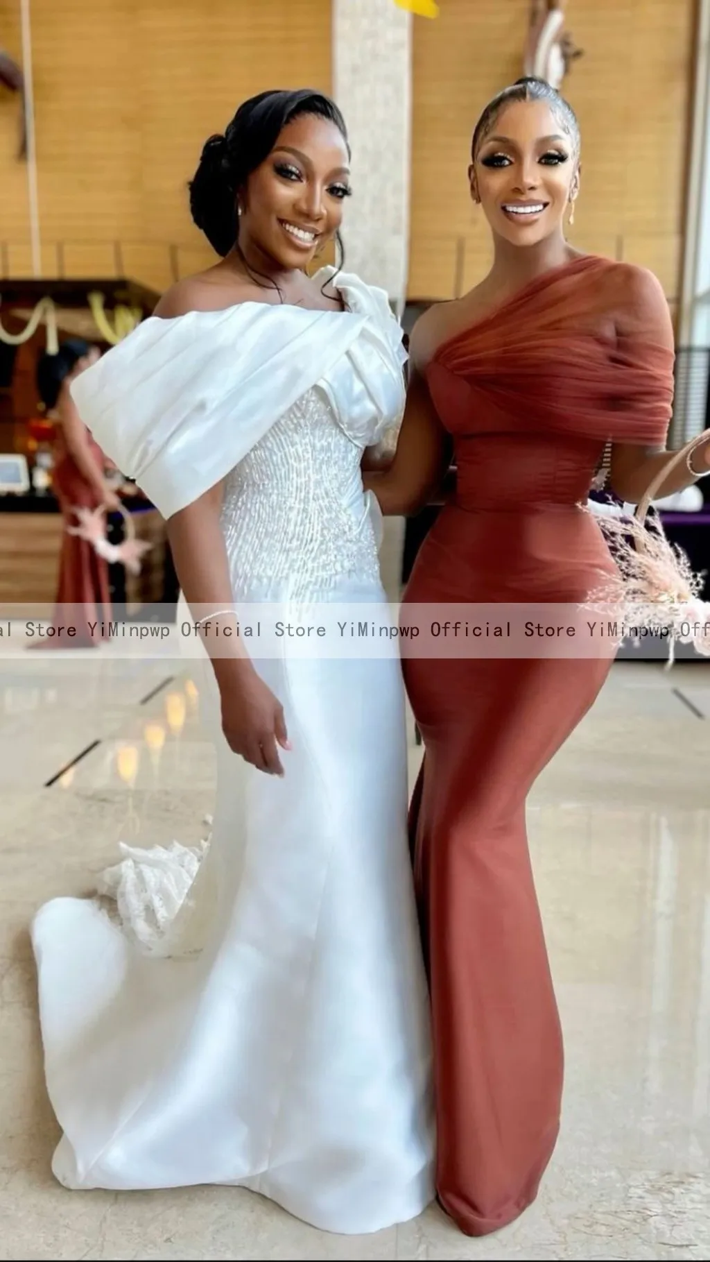 Auburn Mermaid Bridesmaid Dresses One Shoulder Floor Length Elastic Satin Africa Wedding Party Gowns vestido de fiesta de boda