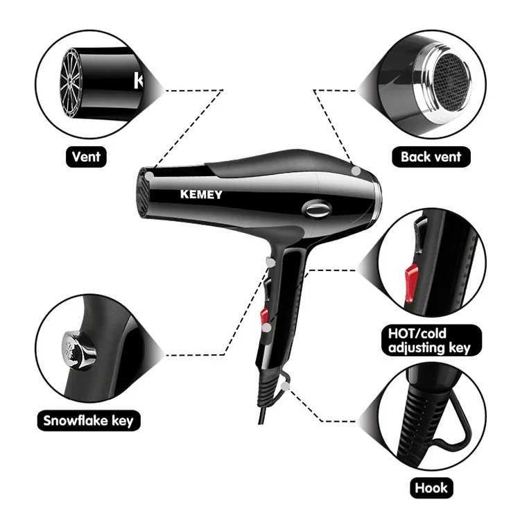 Hair Dryers KEMEI KM-5822 High Quality 3500W High Power Two Speed Three Temperature Adjustment Professional Hair Dryer 240401
