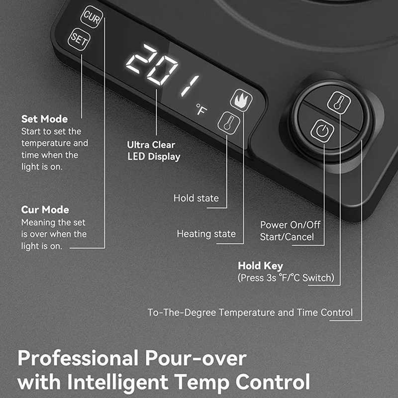 110V/220V Electric Kettle 1.0L Gooseneck Manual Brewing Coffee Pot 1200W Fast Heating Temperature Control Pot Stainless Steel Lining Y241102