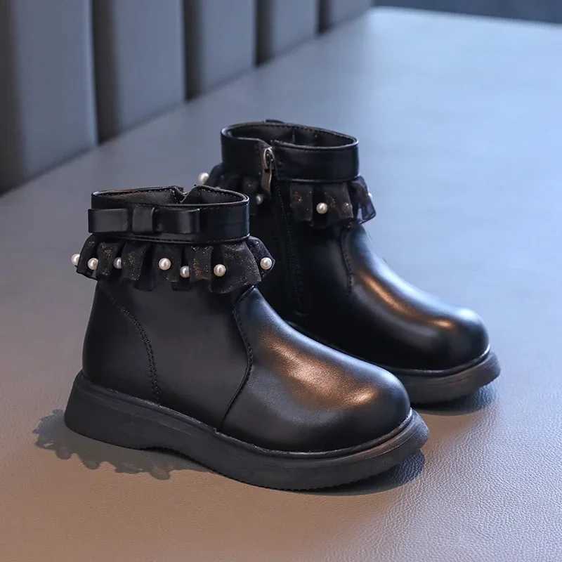 Childrens Boots Solid Color PU Girls Princess Leather Boots Fashion Leather Boots Spring and Autumn School Childrens Ankle Boots Elegant and Sweet M24