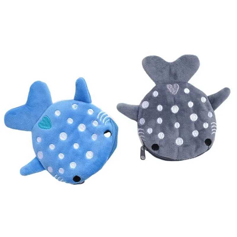 Women Shark Mey Card Key Earphe Coin Purse for Small Things Organizer Pouch Zipper Cute Plush Fish Coin Wallet BagsXJ241111