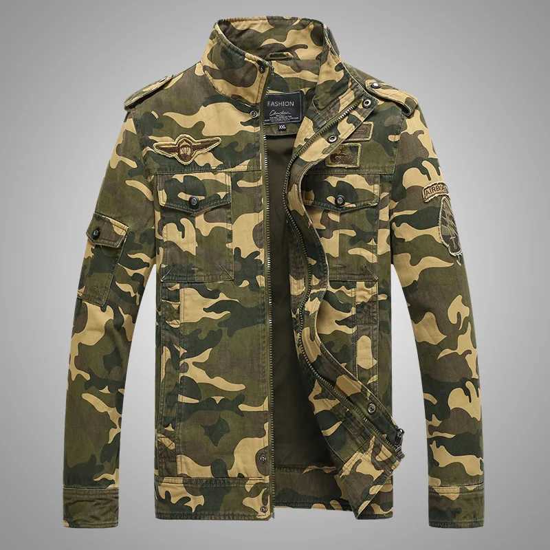 Autumn mens jacket new pure cotton wrinkle resistant LTI pocket outdoor travel rack collar top mens camouflage flight jacket W241102