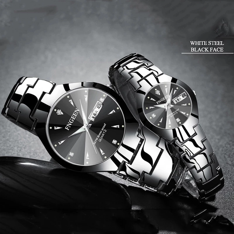2023 Classic Watch Sets for Her and Him Women Men new Steel Black Couple Items for Lovers 2025 Wristwatches Relogio Feminino
