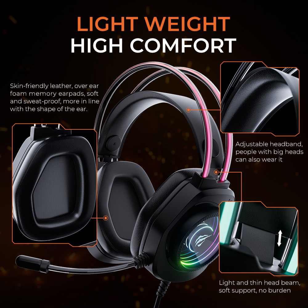 HAVIT H2016d RGB Gaming Headphone with 2025 Mic 3.5mm Wired Headset Gamer Overear Surround Sound for PC new PS4 PS5 Xbox Switch Laptop
