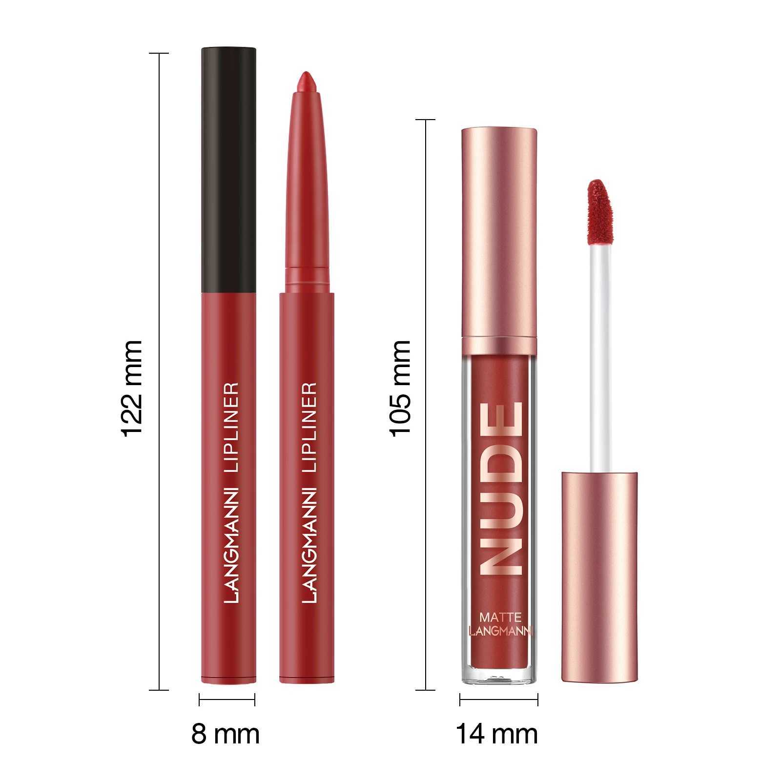 2-piece lip gloss and lip liner set matte finish non stick cup long-lasting lip color and liner combination perfect for defining lips W241101