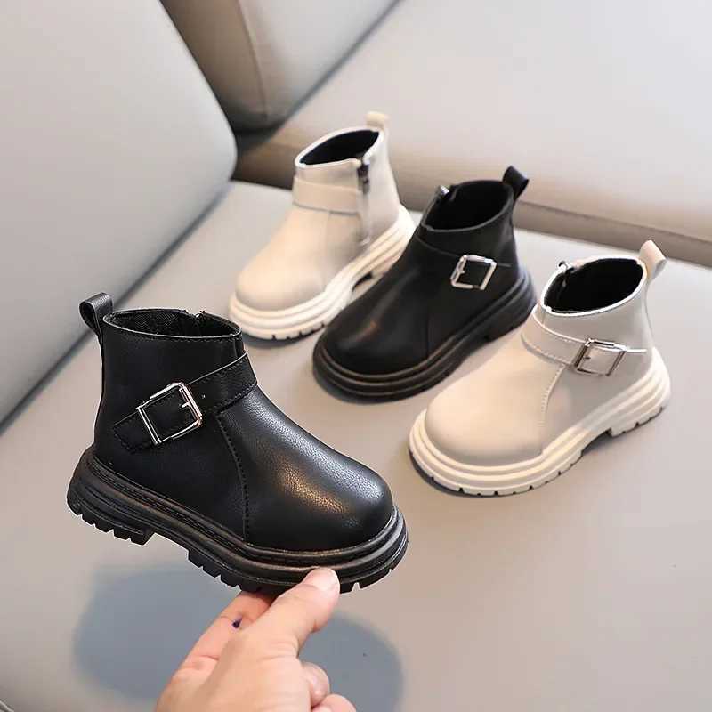 Preschool boots baby shoes autumn and winter fashionable buckle Chelsea boots boys and girls casual shoes childrens leather warm snow boots M241102