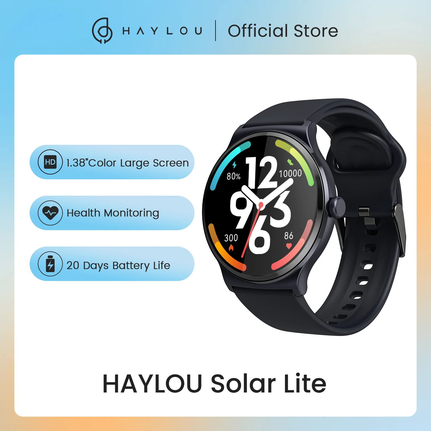 2025 HAYLOU Solar Lite Smart Watch 1.38" Display Bluetooth new 5.3 100+ Watch Faces SpO2 Heart Rate Monitor 20 Days Endurance Smartwatch
