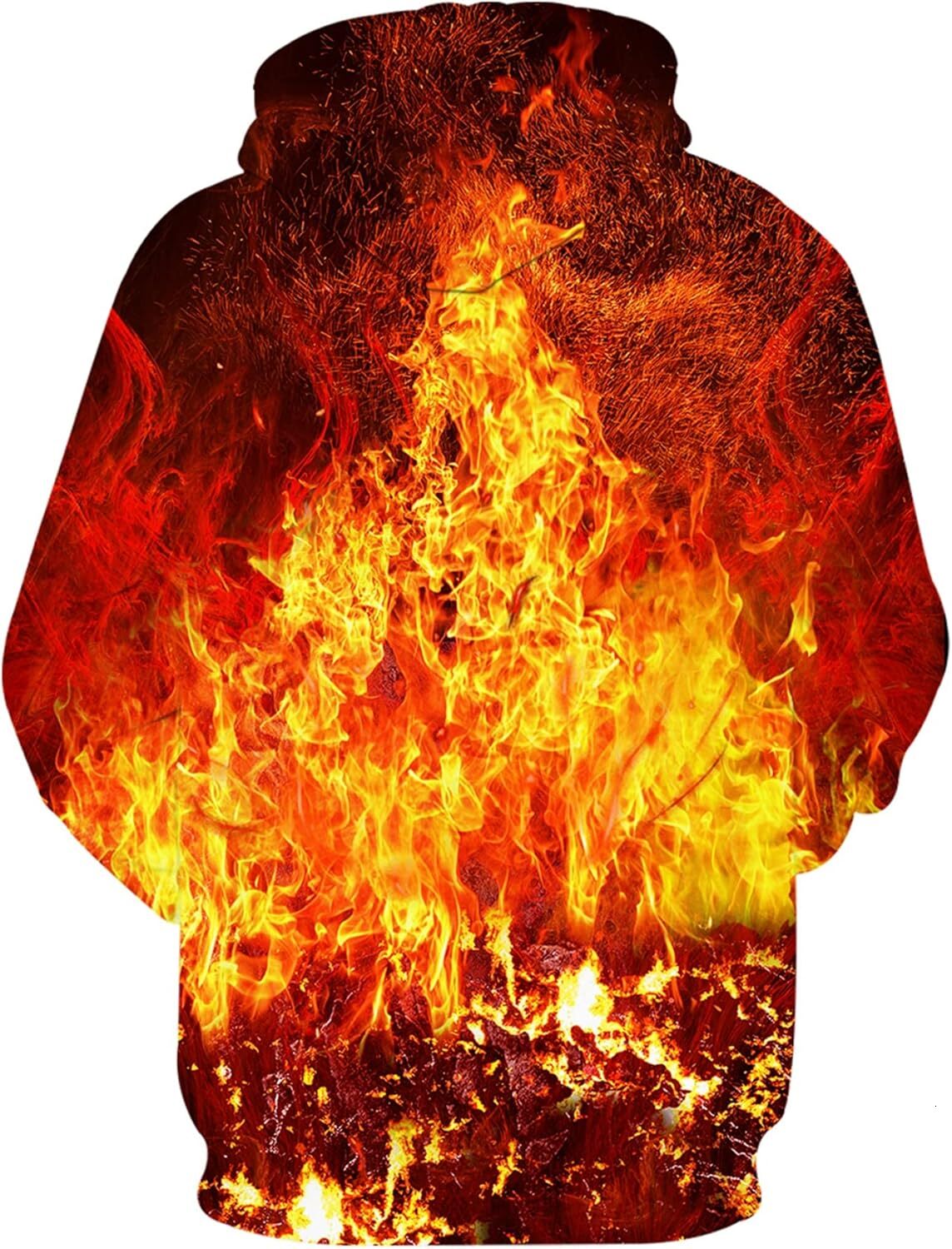 Hoodie for Mens Womens Unisex Realistic 3D Print Galaxy Pullover Hooded Sweatshirt A raging fire Hoodies with Big Pockets Graphic sweatshirt Pullover 