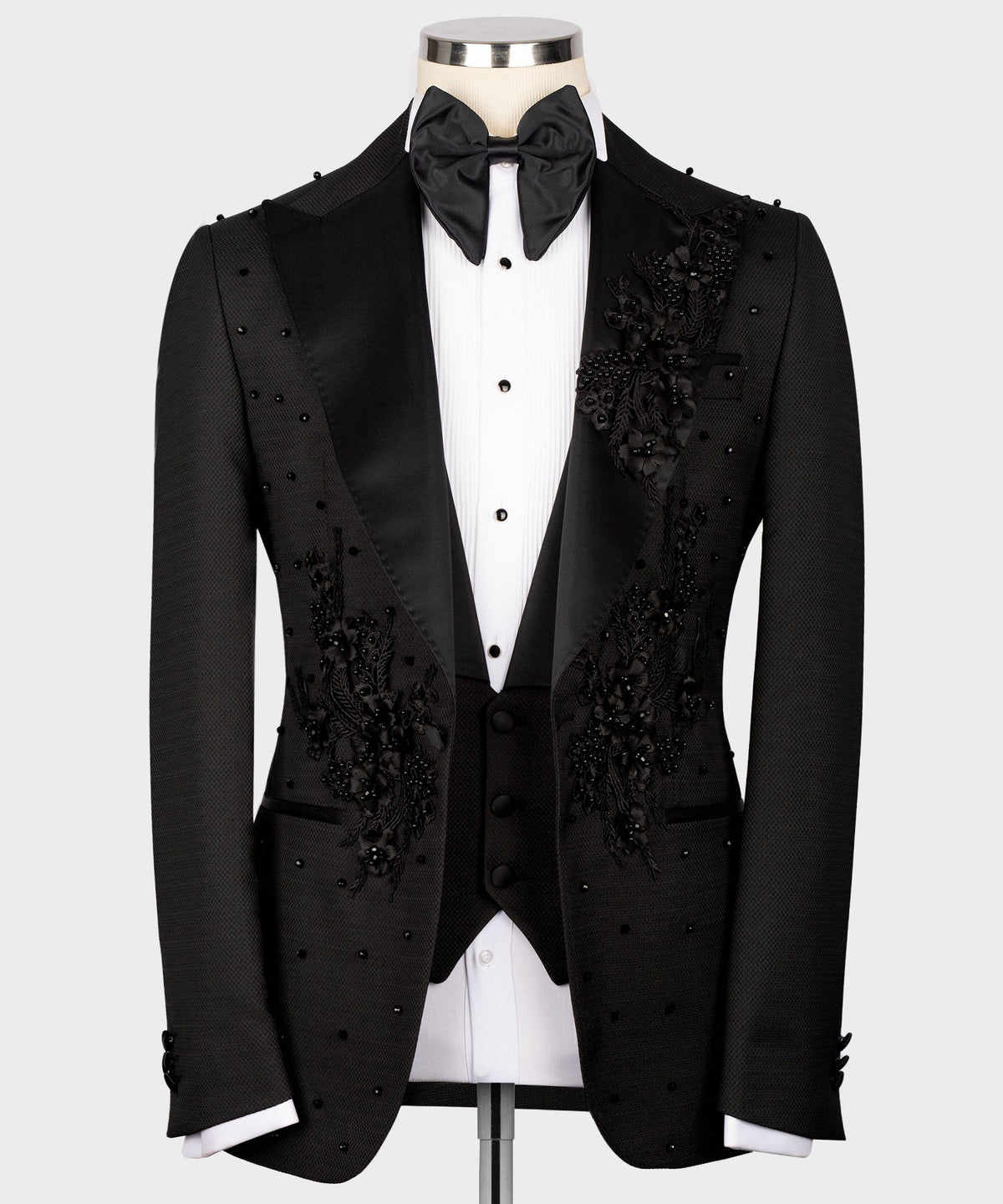 Handsome Men Wedding Tuxedos 3D Flowers Beading Tailored Jacket Birthday Party Prom Groom Wear 2 Pieces