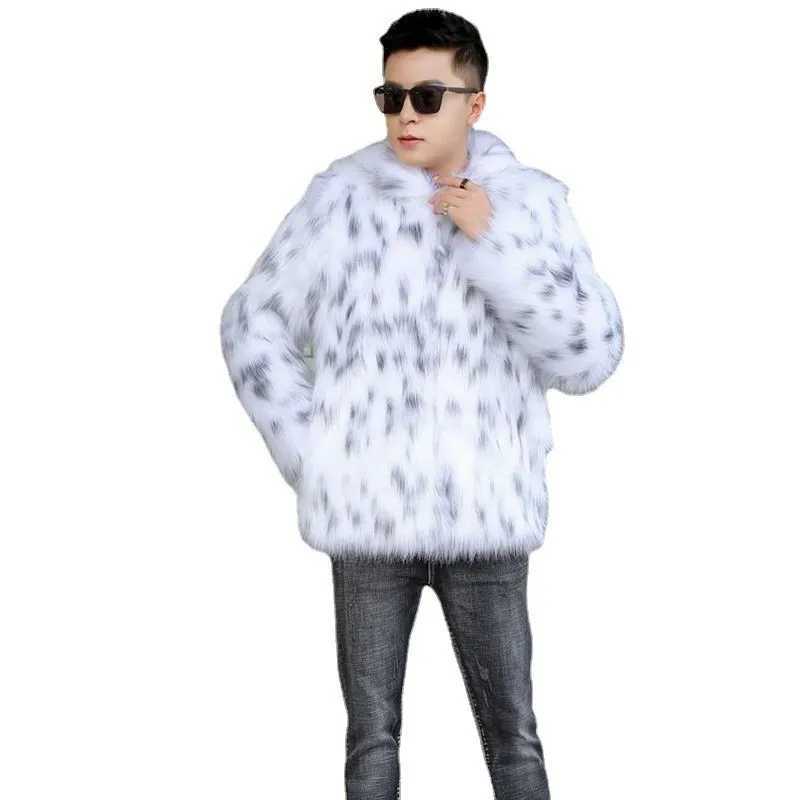 Mens clothing new warm fur coat winter leisure fox fur short coat loose jacketXJ241102