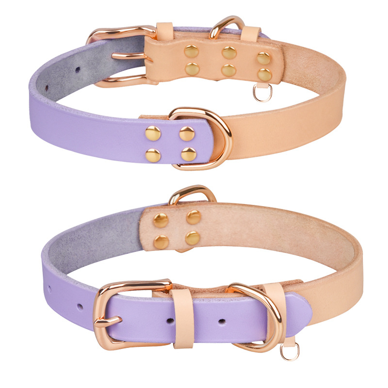 New Leather Dog Collars for Small and Large Dogs,Fashion Stitching Pet Collars Adjustable Size Design Rivet Reinforced Pet Suppy
