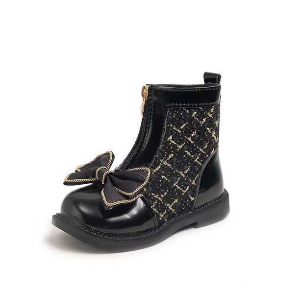 Girls short boots are simple soft breathable childrens fashionable leather boots with zippers childrens cute princess boots with bows winter M241102