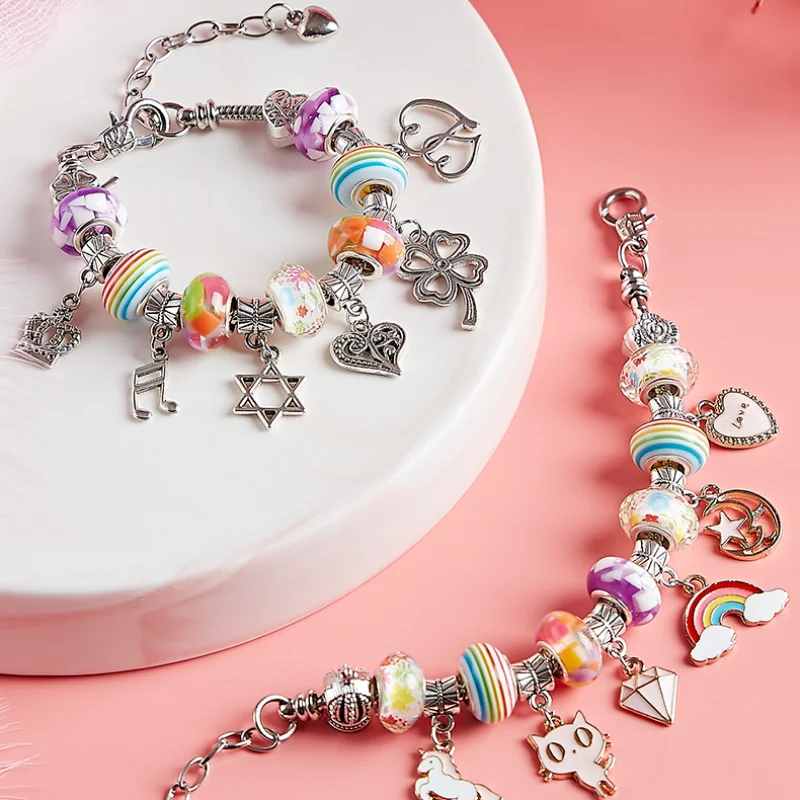 DIY Beaded Bracelet Set with Storage Box for Girls Gift Acrylic European Large Hole Beads Handmade Diy Jewelry Making Kit