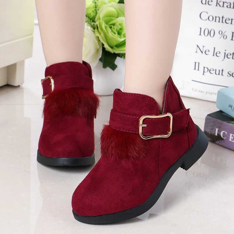 Soft leather childrens short boots round toes low boots plush autumn and winter Korean sled girls foot boots elegant and breathable PU M241102