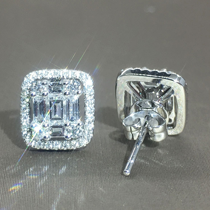 classic Square Zirconia Earrings Fashion Women's 925 Sterling Silver Crystal Earrings Platinum Diamond Princess Earrings Luxury Wedding Jewelry E