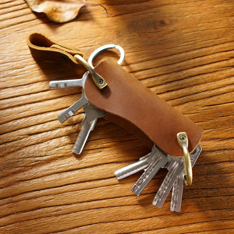 Genuine Leather Smart Key new Wallet Holder Organizer Keys Clip Folder EDC 2025 Outdoor Portable Household Key Pocket Tools with Keyring