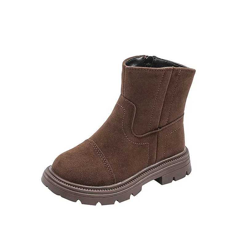 Spring and autumn childrens leather boots with solid color patches working girls shoulder and ankle boots fashionable retro version childrens short bo
