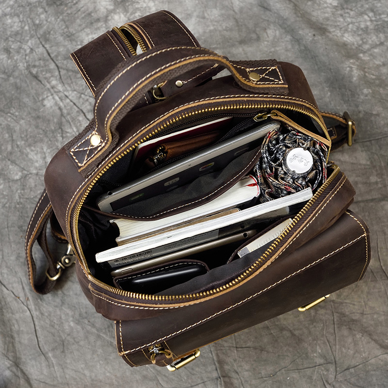 Mens Vintage Backpack, Genuine Leather Single Shoulder Chest Bag, Dual-use Cowhide Travel Bag - Mini Backpack For Outdoor Adventures New Free Delivery