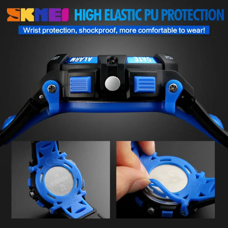 SKMEI Back Light Dual Time Display Sports Kids Watches Children Military 5Bar Waterproof Chrono Alarm Wristwatch For Boys Girls