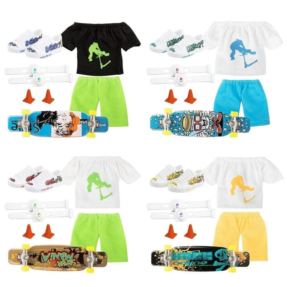 1Set Mini Finger Skateboards Scooter new Kit Small Finger Shoes With Pants Kneepad Clothes Popular 2025 Finger Toys