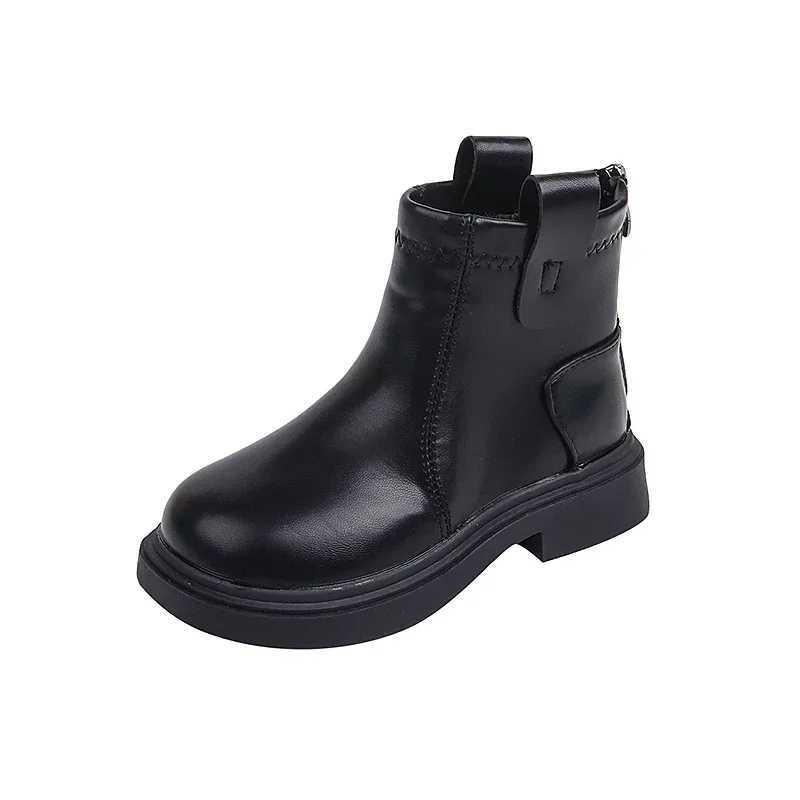 New Childrens Autumn School Black Boots Girls Round Toes Versatile Childrens Fashion Shoulder Ankle Boots Thick Bottom Simple M241102