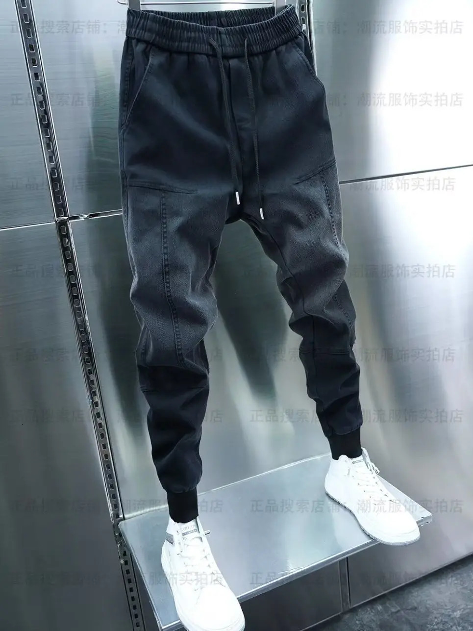 Mens Jeans Drawstring Loose Denim Casual Pants Stylish Gradient Color Harem Joggers Autumn Korean Fashion Tapered Trousers 241024