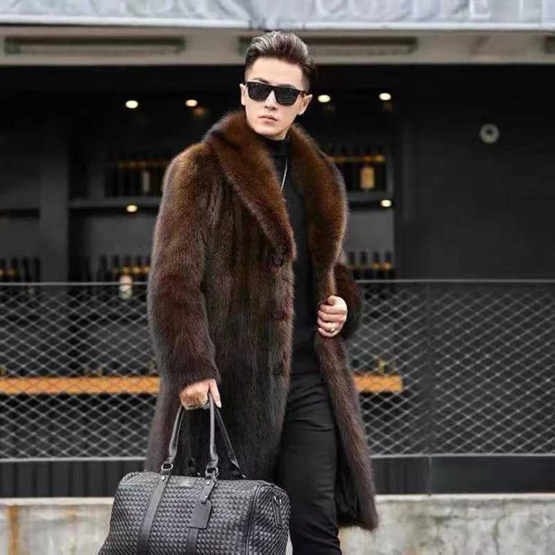 PFNW Mens Imitation Mink Mid Length Coat Whole Winter Fashion New Thickened Casual Loose Fit Black Lapel Faux Coat Male12C1156XJ241102