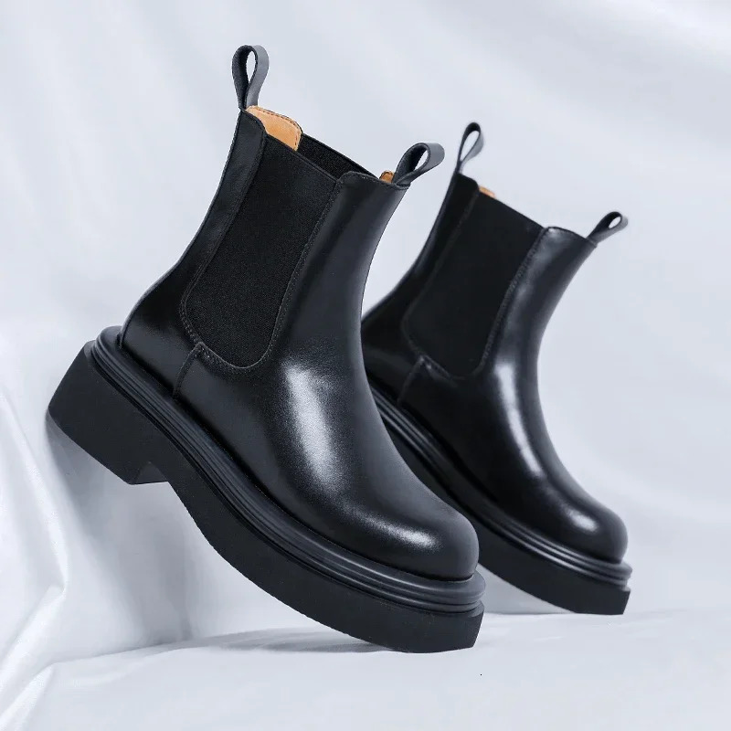 Mens boots British style thick soled mid top Chelsea boots Mens casual wear resistant mens high-quality motorcycle boots 241031