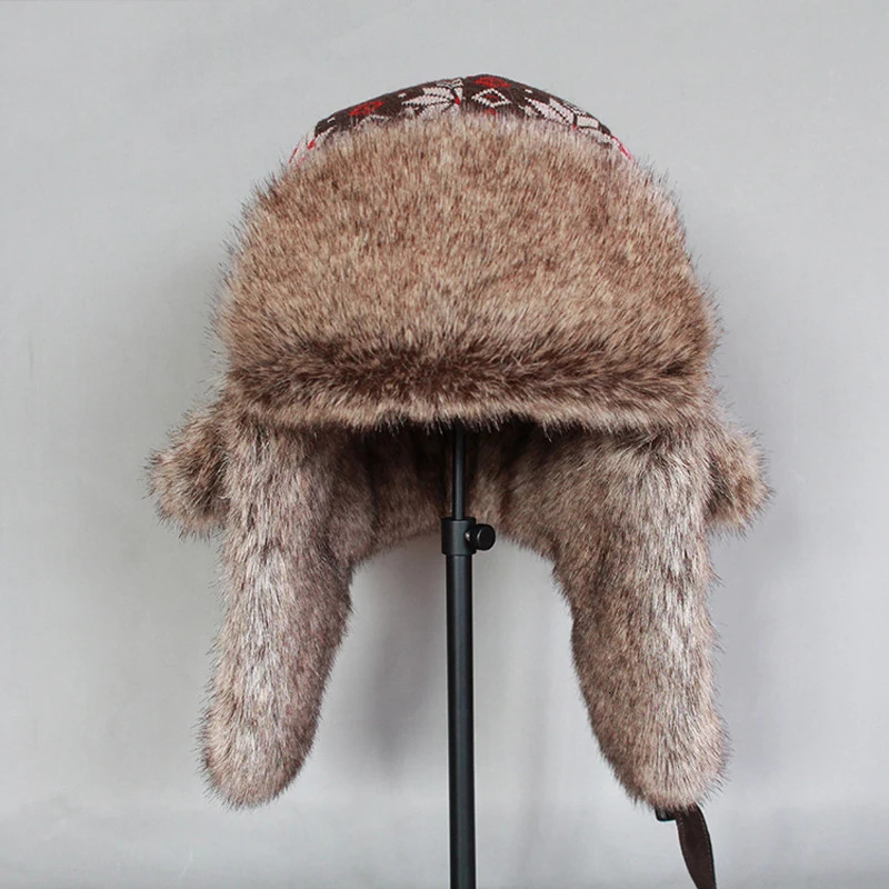 Winter bomber hat womens Russian faux fur trap hat mens Ushaka snow hat with earrings 241031