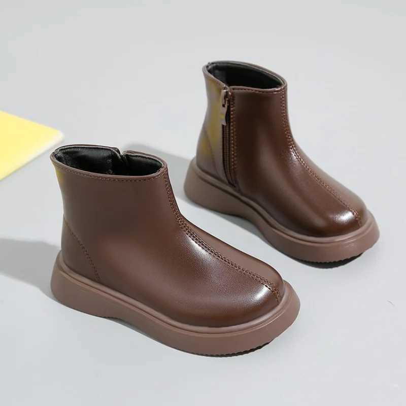 Childrens autumn boots fashionable round toe PU leather childrens single boots shoulder Versatile Spring girls ankle boots thick sole M241102
