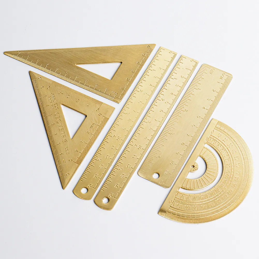 Vintage Brass Straight Ruler for Students Metal Triangle new 2025 Ruler Protractor Measuring Tool Creative Stationery School Supplies