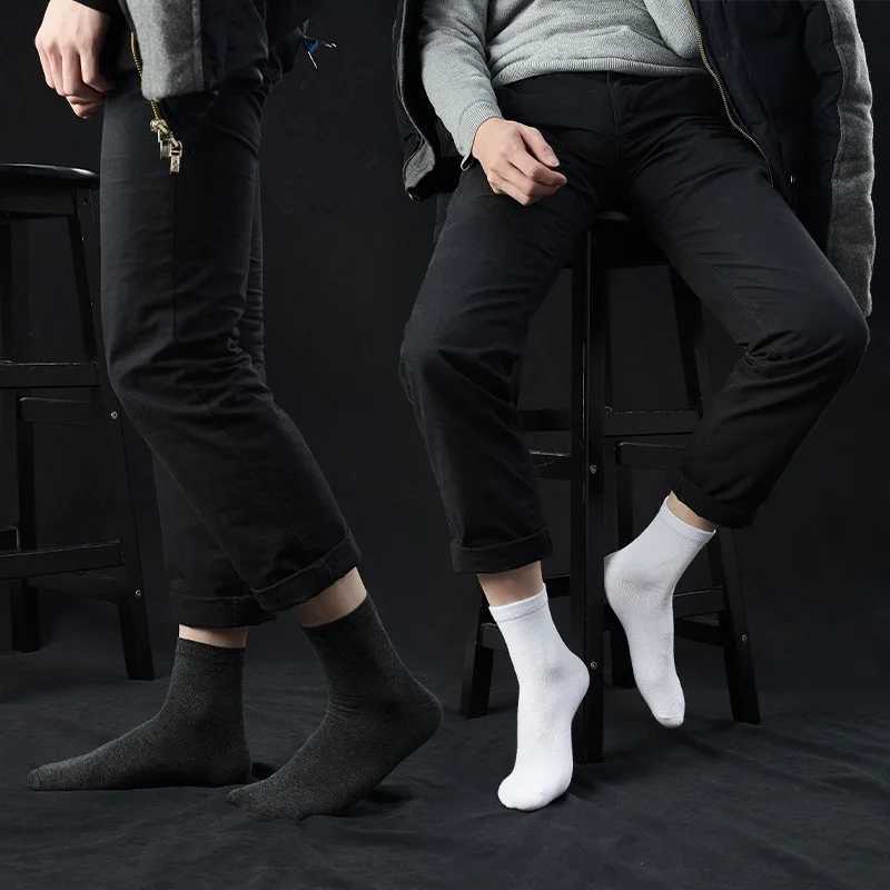 10Pairs/Lot Mens Cotton Solid Color Business Casual Stockings Breathable Non-slip Mens Mid-tube Plus Size EU39-48 LX241102