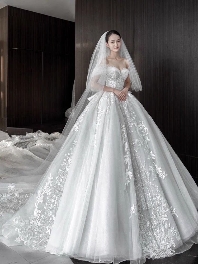 glaring Sparkle Wedding Dresses Vestido Noiva Ball Gown Long train Plus Size Princess Bridal Gowns for Women lace princess 2024 tulle satin Robe De Ma