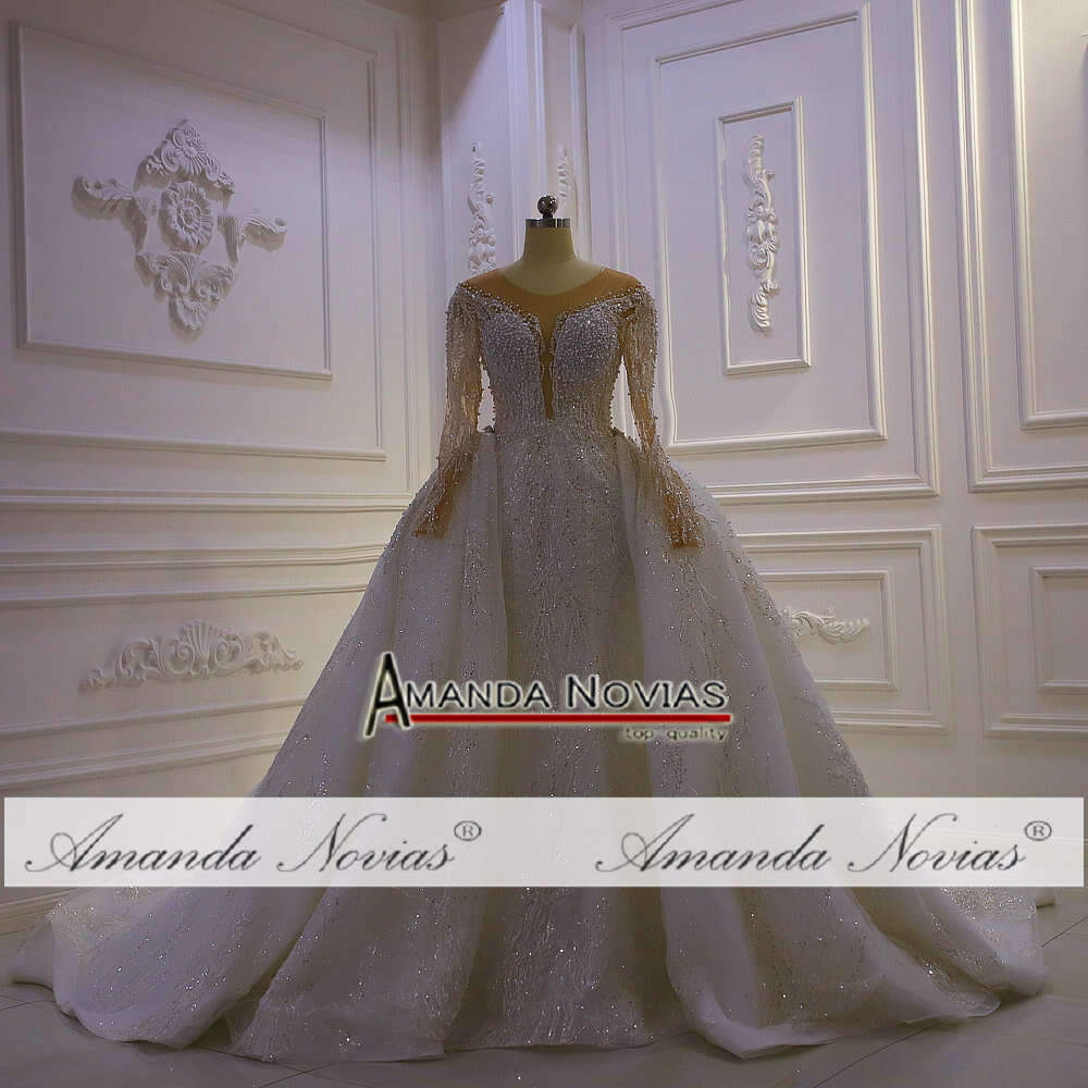 Off The Shoulder V-neck Full Beading 2 in 1 Mermaid Wedding Dress