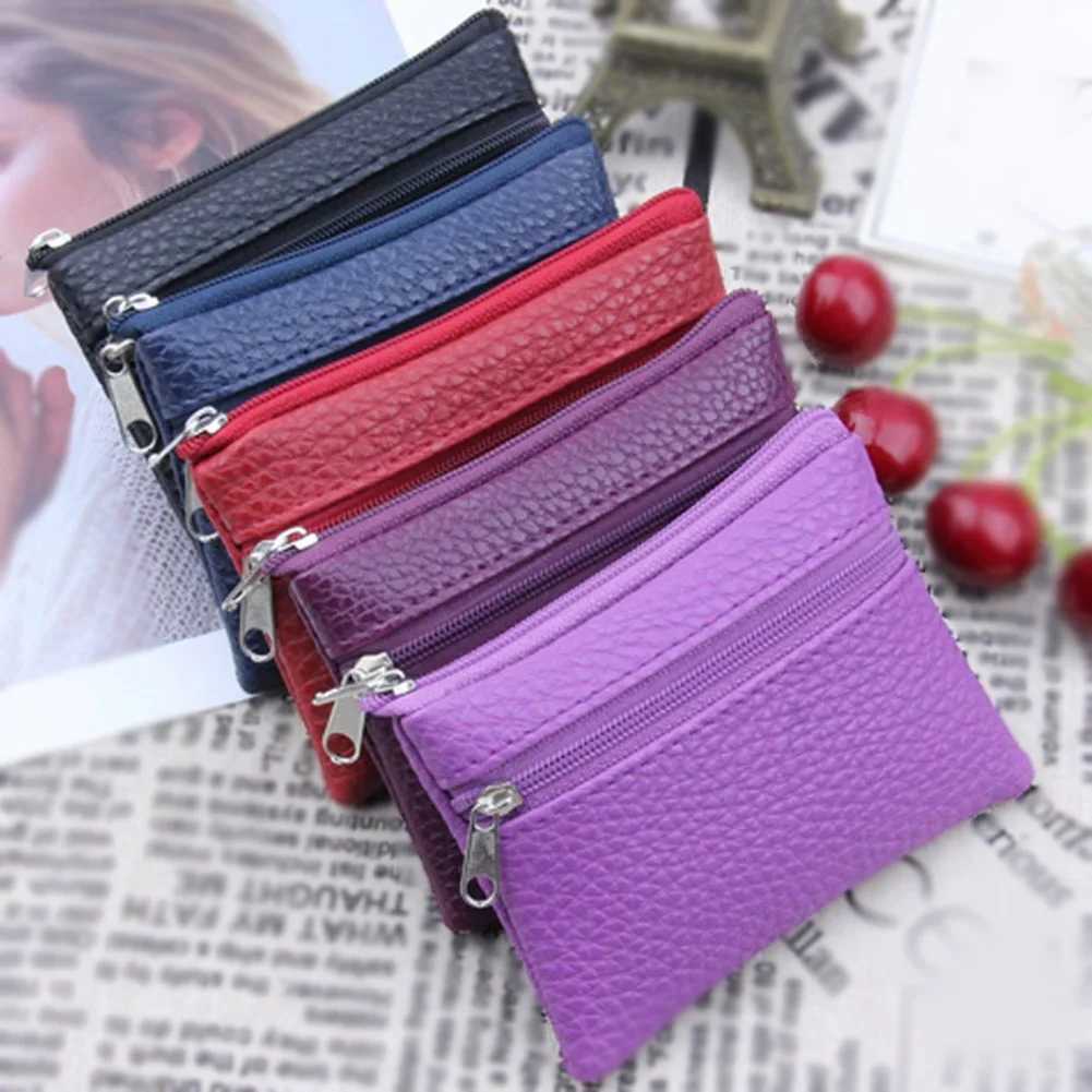 New PU Leather Coin Purse Female Wallets Women Zipper Coin Purses Children Storage Card Holder Bags Solid Color Mini PouchXJ241111