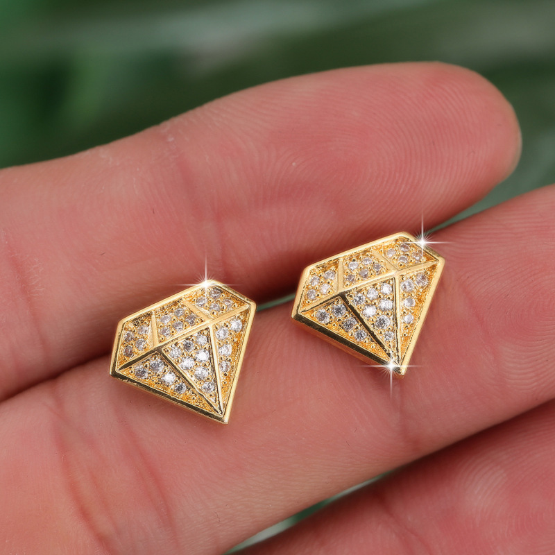 Stud Earrings New Diamond Model Stud Earrings 925 Sterling Silver Zircon Stud Women Geometric Crystal Gold Earrings Luxury Jewelry Exquisite Gift