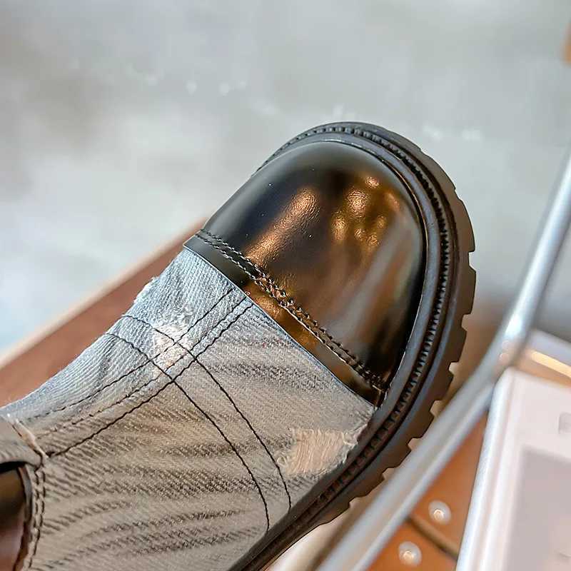 Girls boots childrens fashion denim boots autumn and winter new princess round toe childrens shoes anti slip platform casual boots vegetative state M2