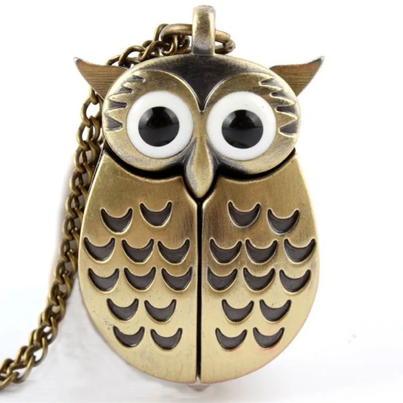 Bronze Mini new 2025 Owl Keychains Animals Quartz Pocket Watch Men Fans Souvenir Gifts with 80cm Neck Chain Gift Watch