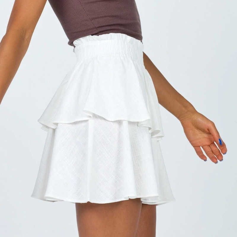 Women Bohemian Skirt Lace Side WoMens Double-layer Cotton Cake Skirt Solid Color Ruffled Elastic Short Skirt 241023